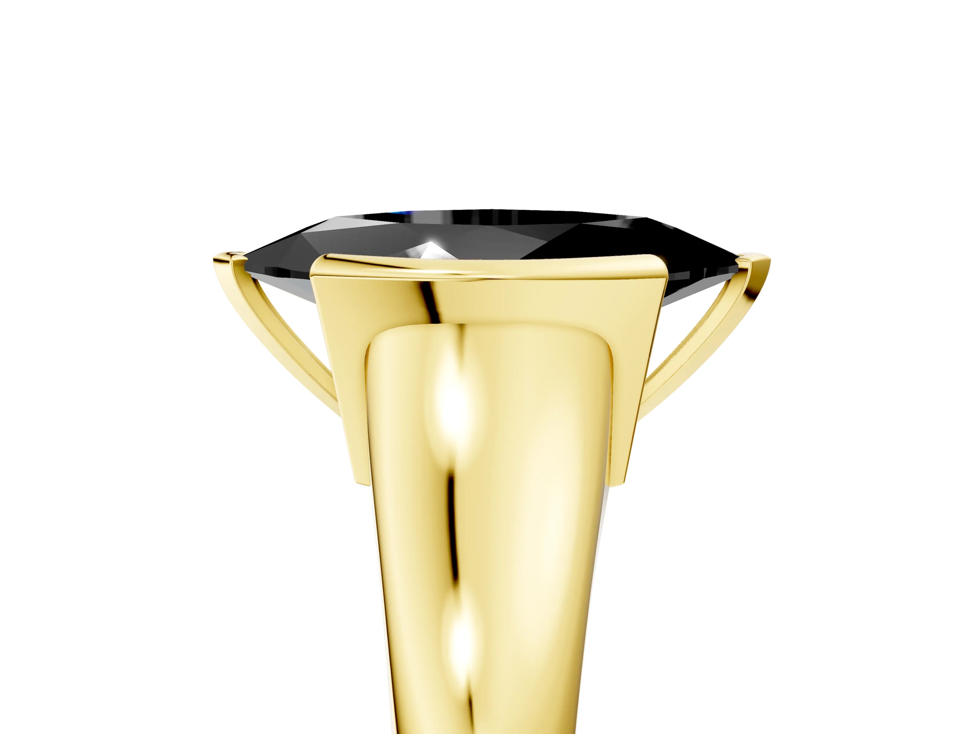 Yellow gold Fancy Black Marquise Cut Solitaire Tension Set Diamond Ring with Split Shank Band_5