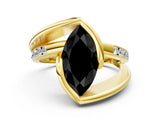 Yellow gold Fancy Black Marquise Cut Solitaire Tension-Set Diamond Split Shank Ring