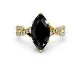 Yellow gold Fancy Black Marquise Cut Solitaire Twist Pave Diamond Engagement Ring with Prong Setting