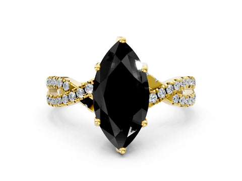 Yellow gold Fancy Black Marquise Cut Solitaire Twist Pave Diamond Engagement Ring with Prong Setting_24