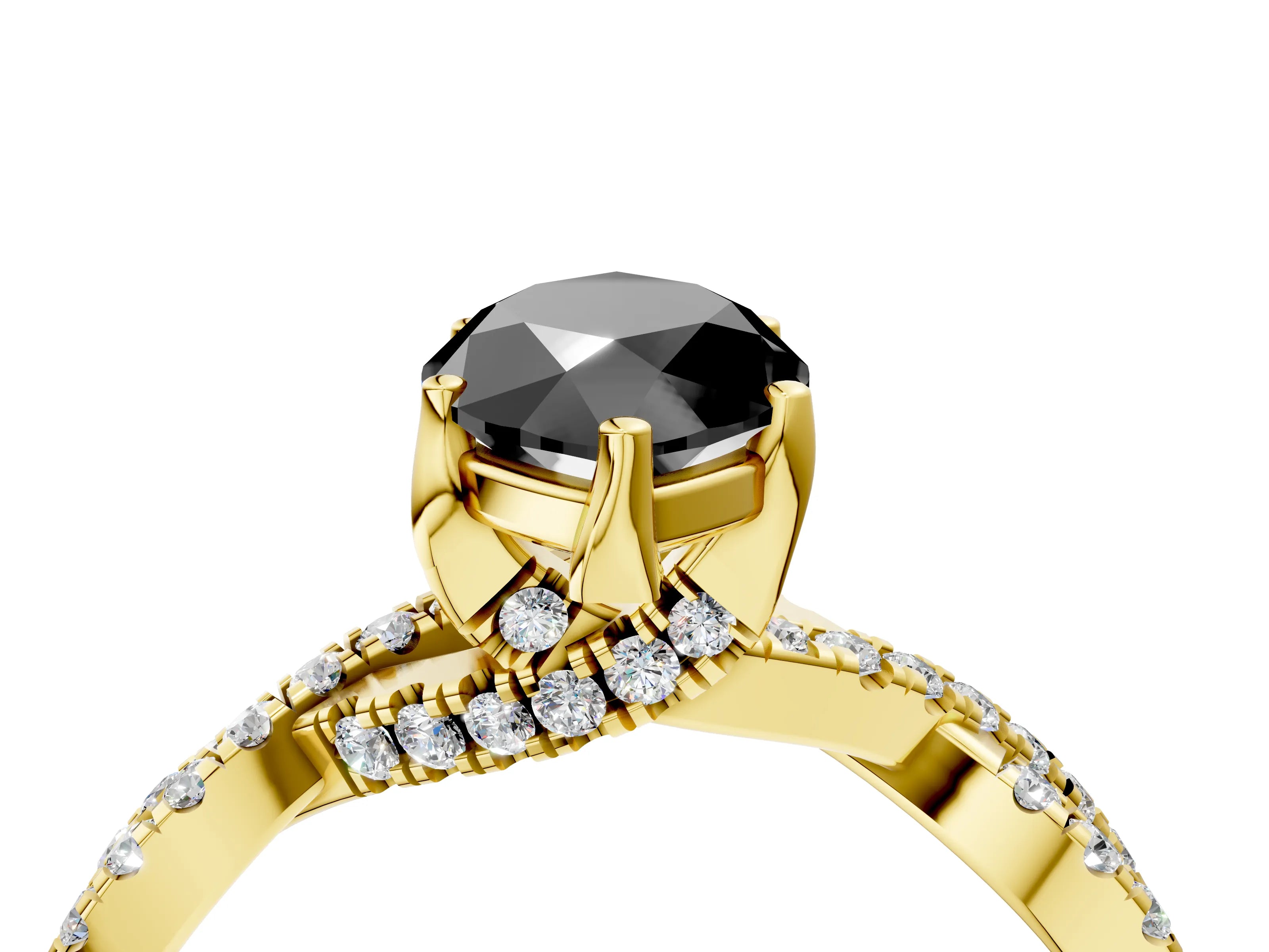 Yellow gold Fancy Black Marquise Cut Solitaire Twist Pave Diamond Engagement Ring with Prong Setting_28