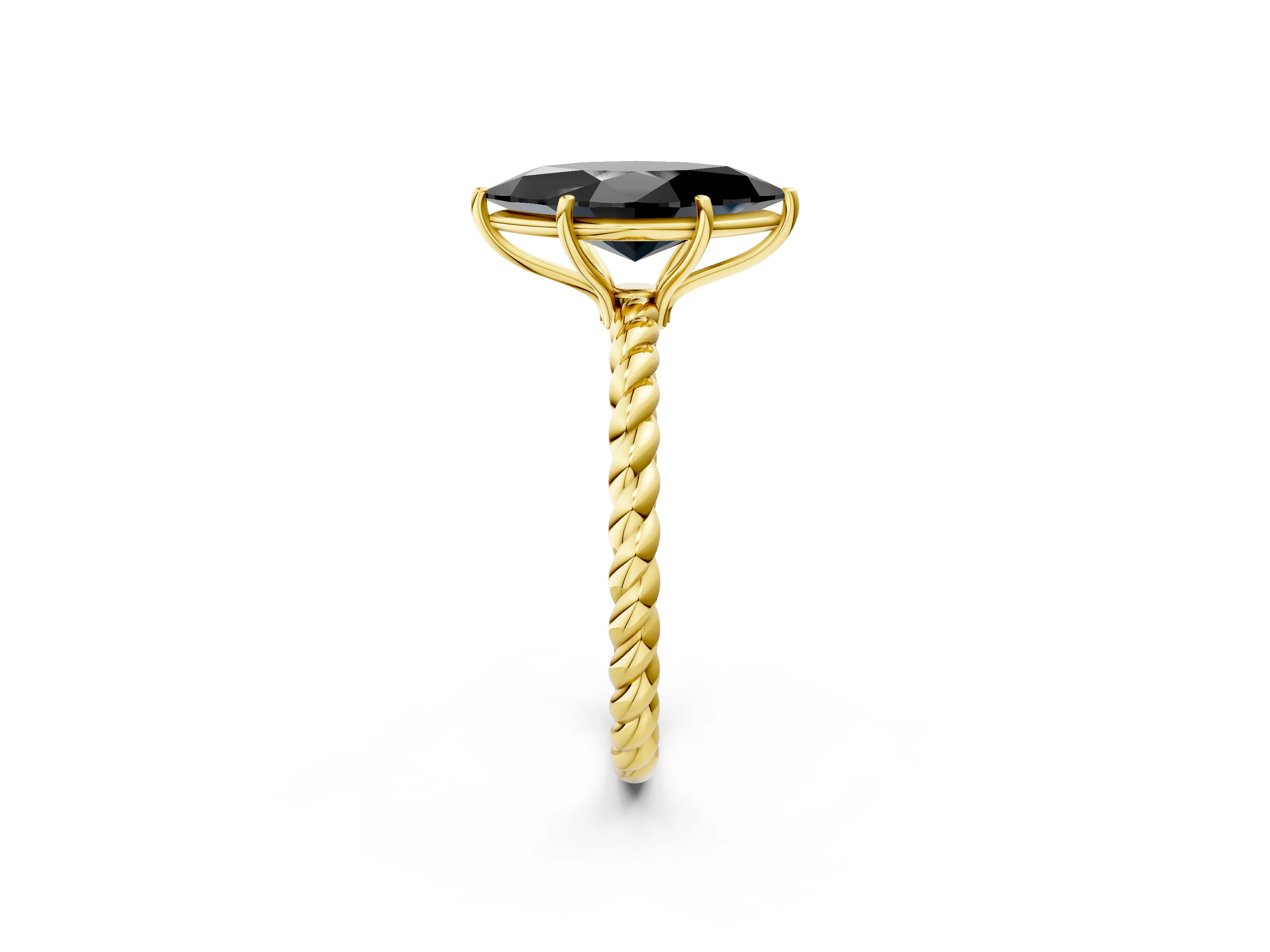 Yellow gold Fancy Black Marquise Cut Solitaire Twisted Band 4-Prong Ring_2