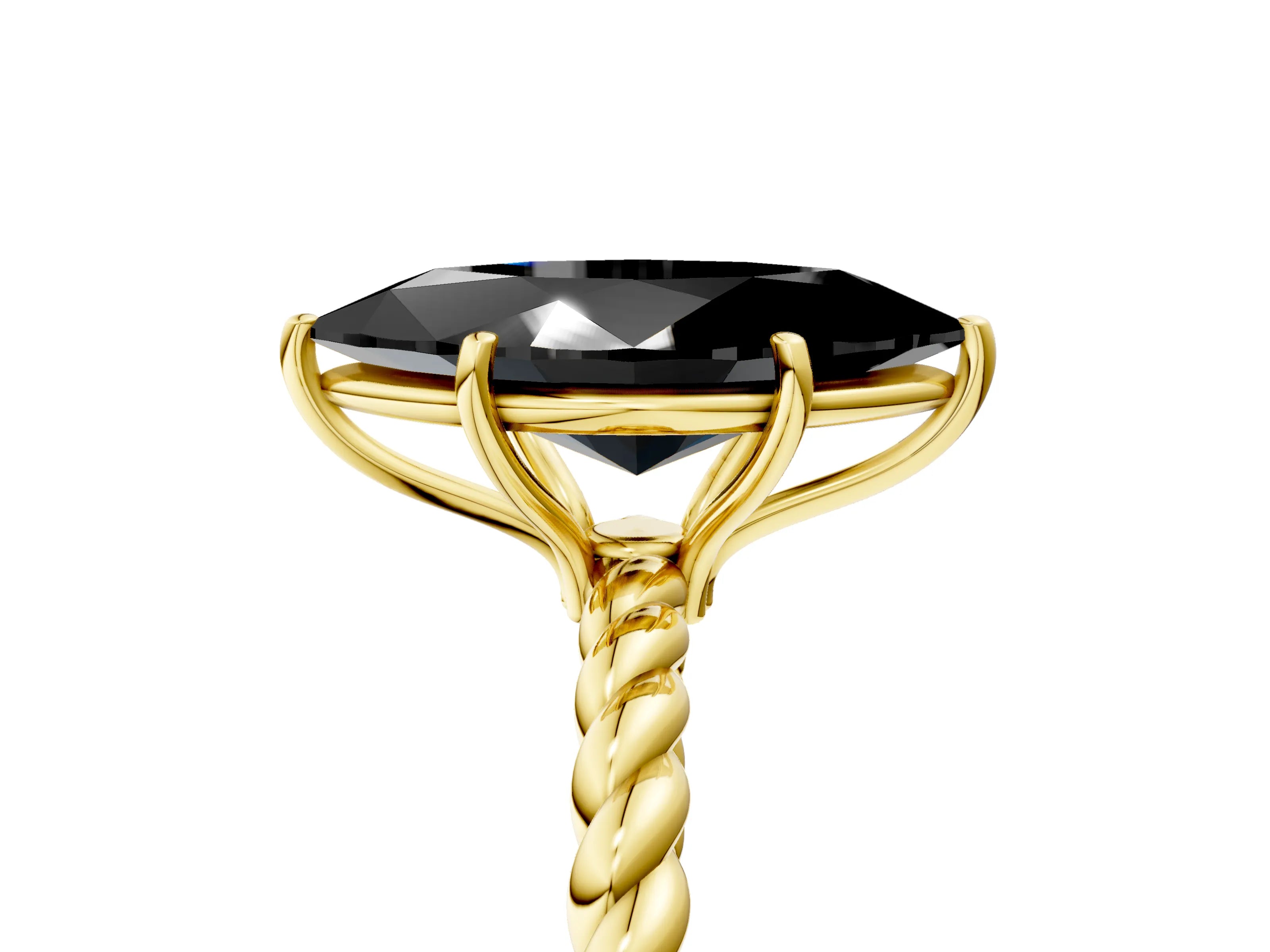 Yellow gold Fancy Black Marquise Cut Solitaire Twisted Band 4-Prong Ring_5