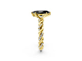 Yellow gold Fancy Black Marquise Cut Solitaire Twisted Band with Pavé Accents and Four-Prong Setting_2