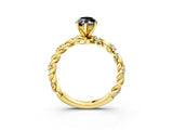 Yellow gold Fancy Black Marquise Cut Solitaire Twisted Band with Pavé Accents and Four-Prong Setting_3