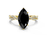 Yellow gold Fancy Black Marquise Cut Solitaire Twisted Pave Band with Four-Prong Setting_3