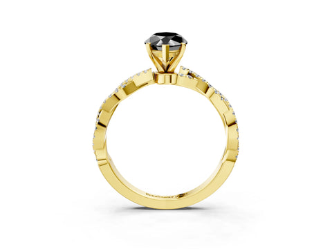 Yellow gold Fancy Black Marquise Cut Solitaire Twisted Pave Band with Four-Prong Setting_6