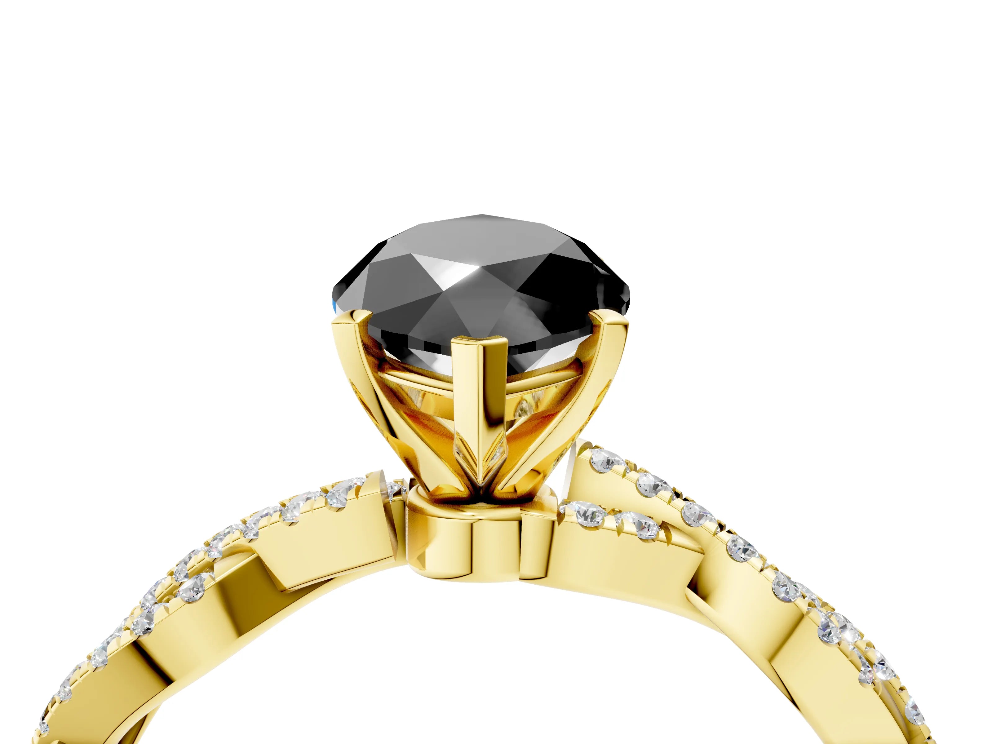 Yellow gold Fancy Black Marquise Cut Solitaire Twisted Pave Band with Four-Prong Setting_7