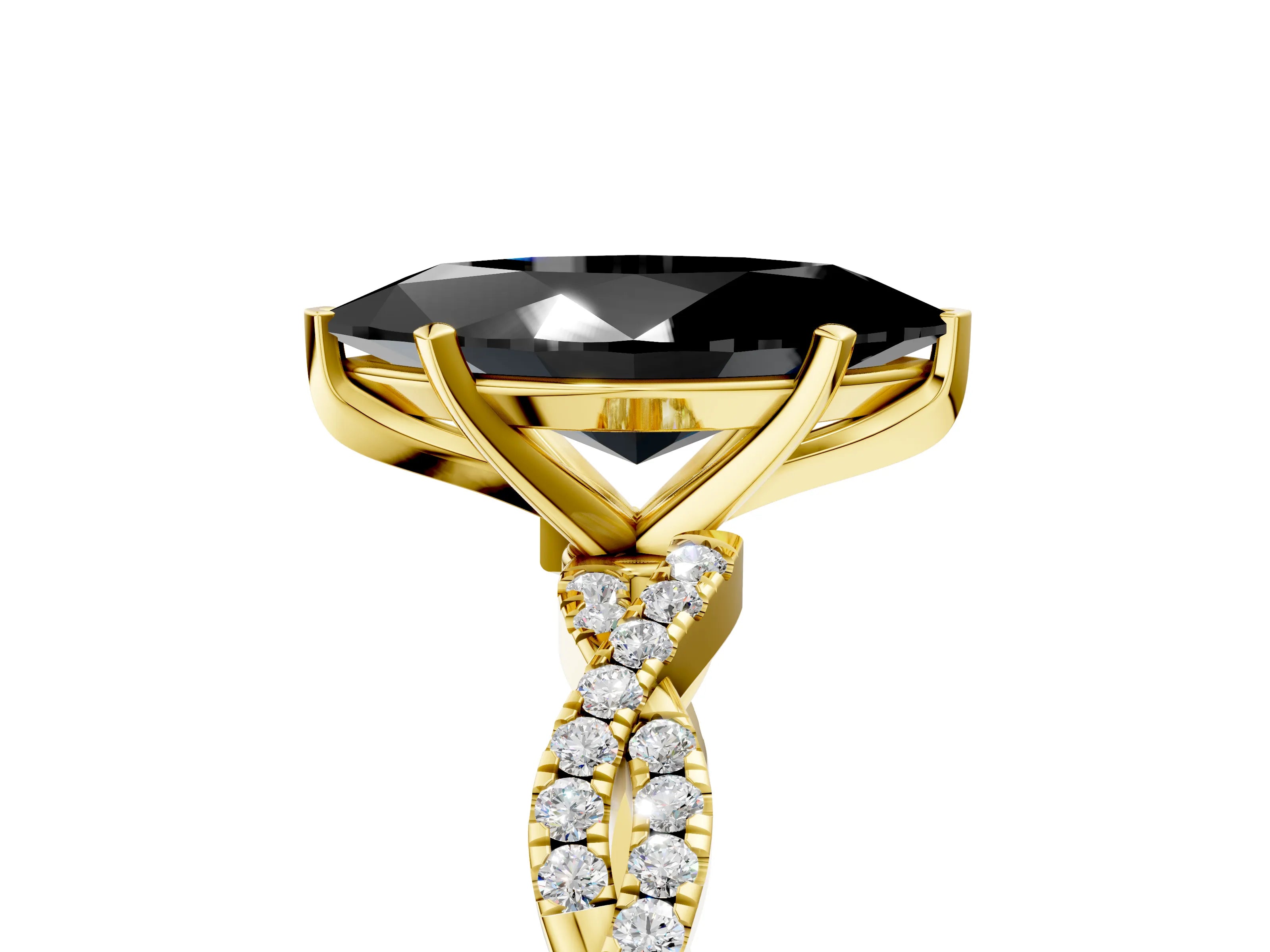 Yellow gold Fancy Black Marquise Cut Solitaire Twisted Pave Band with Four-Prong Setting_8