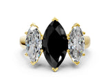 Yellow gold Fancy Black Marquise Cut Three-Stone Diamond Ring with Prong Setting on a Classic Band_12