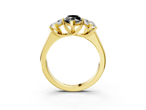 Yellow gold Fancy Black Marquise Cut Three-Stone Diamond Ring with Prong Setting on a Classic Band_3