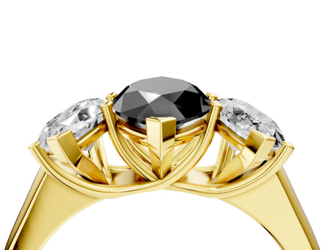 Yellow gold Fancy Black Marquise Cut Three-Stone Diamond Ring with Prong Setting on a Classic Band_4