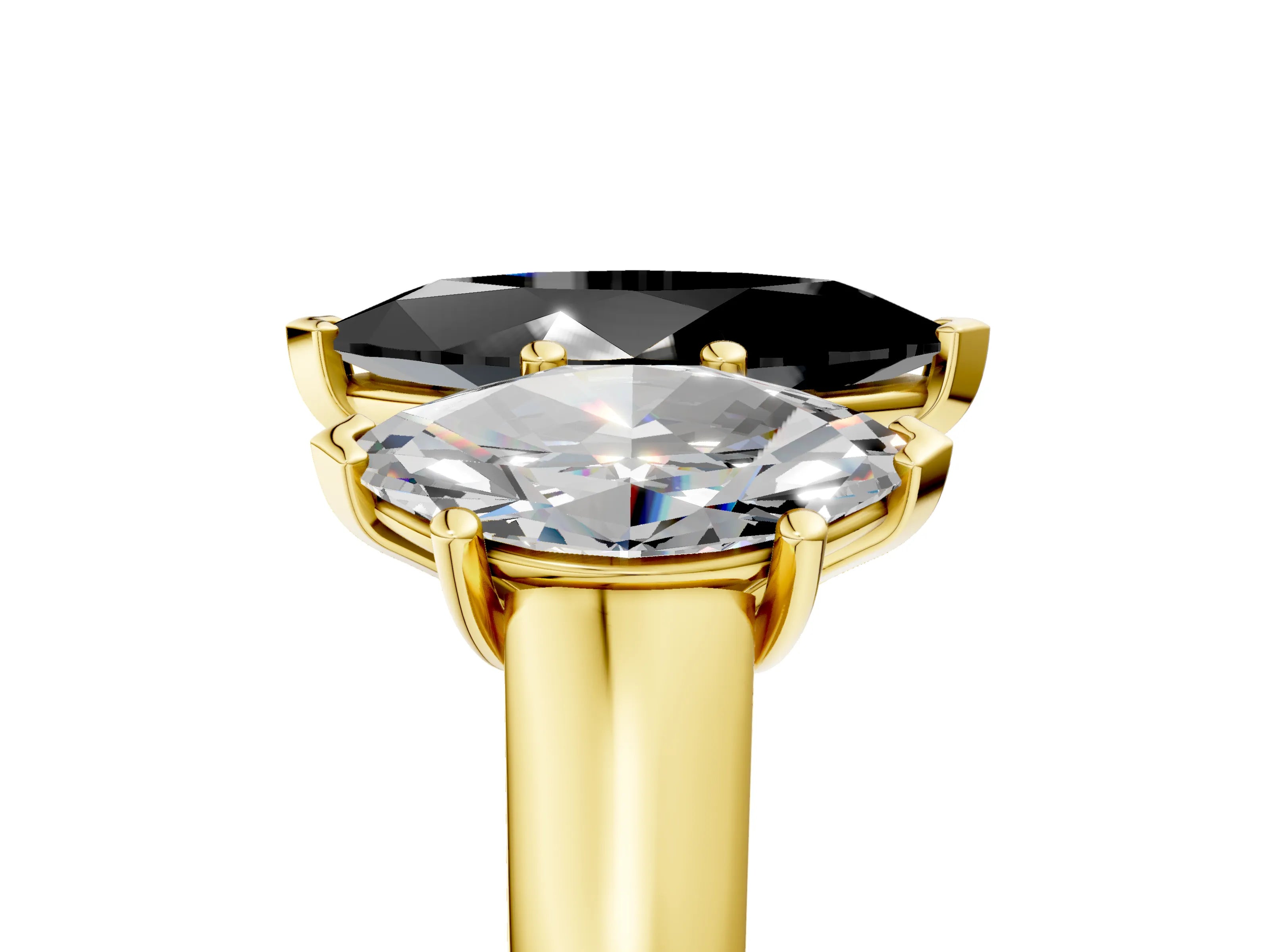 Yellow gold Fancy Black Marquise Cut Three-Stone Diamond Ring with Prong Setting on a Classic Band_5