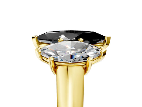 Yellow gold Fancy Black Marquise Cut Three-Stone Diamond Ring with Prong Setting on a Classic Band_5