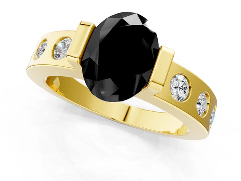 Yellow gold Fancy Black Oval Cut Brilliant Channel-Set Diamond Ring with Bezel Prong Setting_1