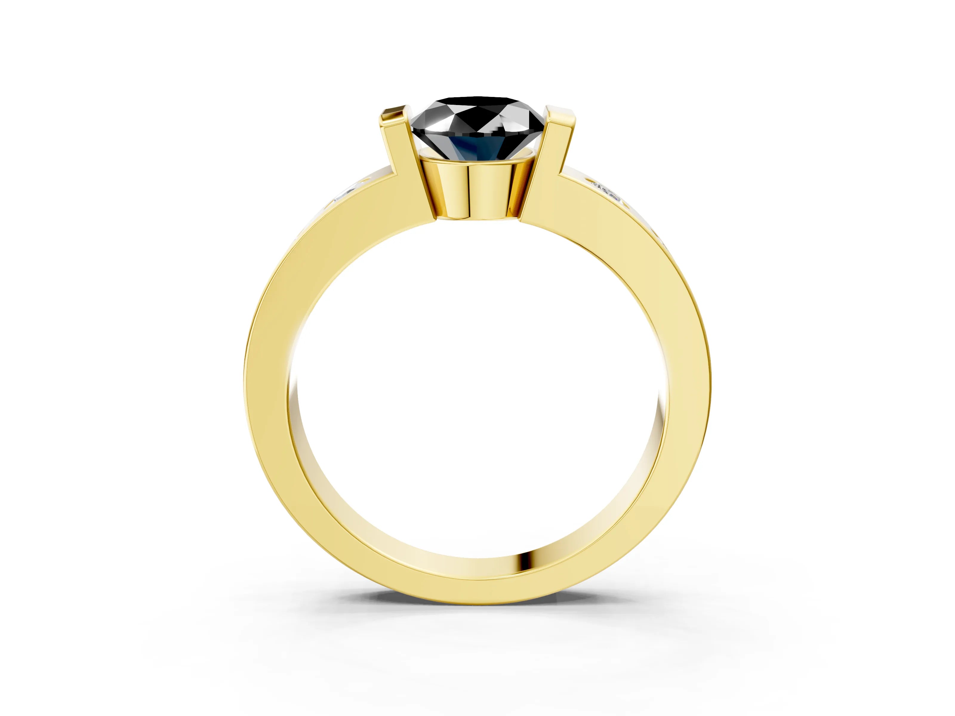 Yellow gold Fancy Black Oval Cut Brilliant Channel-Set Diamond Ring with Bezel Prong Setting_3