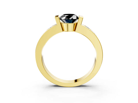 Yellow gold Fancy Black Oval Cut Brilliant Channel-Set Diamond Ring with Bezel Prong Setting_3