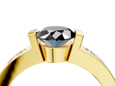 Yellow gold Fancy Black Oval Cut Brilliant Channel-Set Diamond Ring with Bezel Prong Setting_4