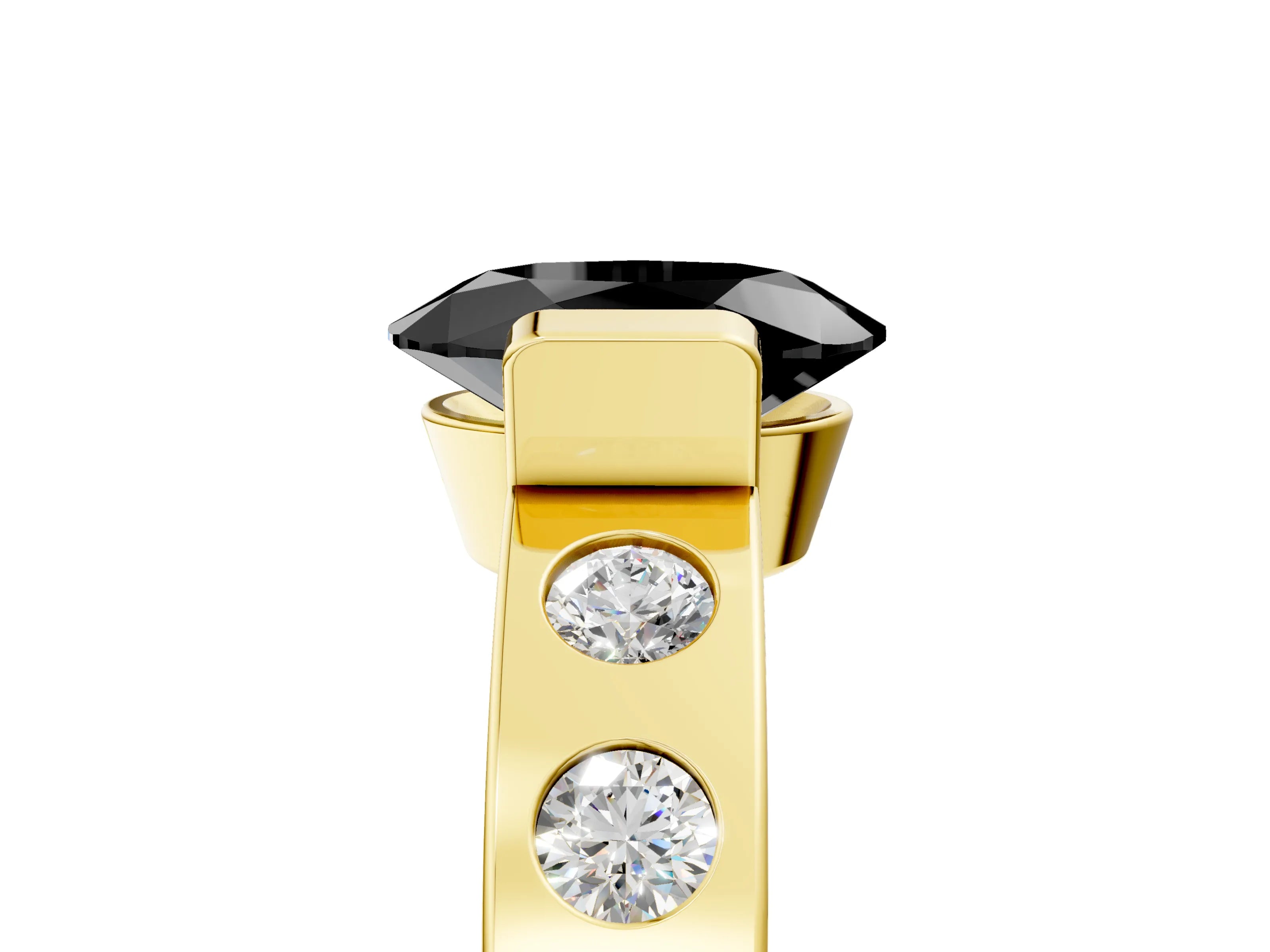 Yellow gold Fancy Black Oval Cut Brilliant Channel-Set Diamond Ring with Bezel Prong Setting_5
