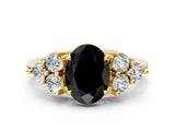 Yellow gold Fancy Black Oval Cut Brilliant Diamond Cluster Accent Solitaire Ring with Prong Setting