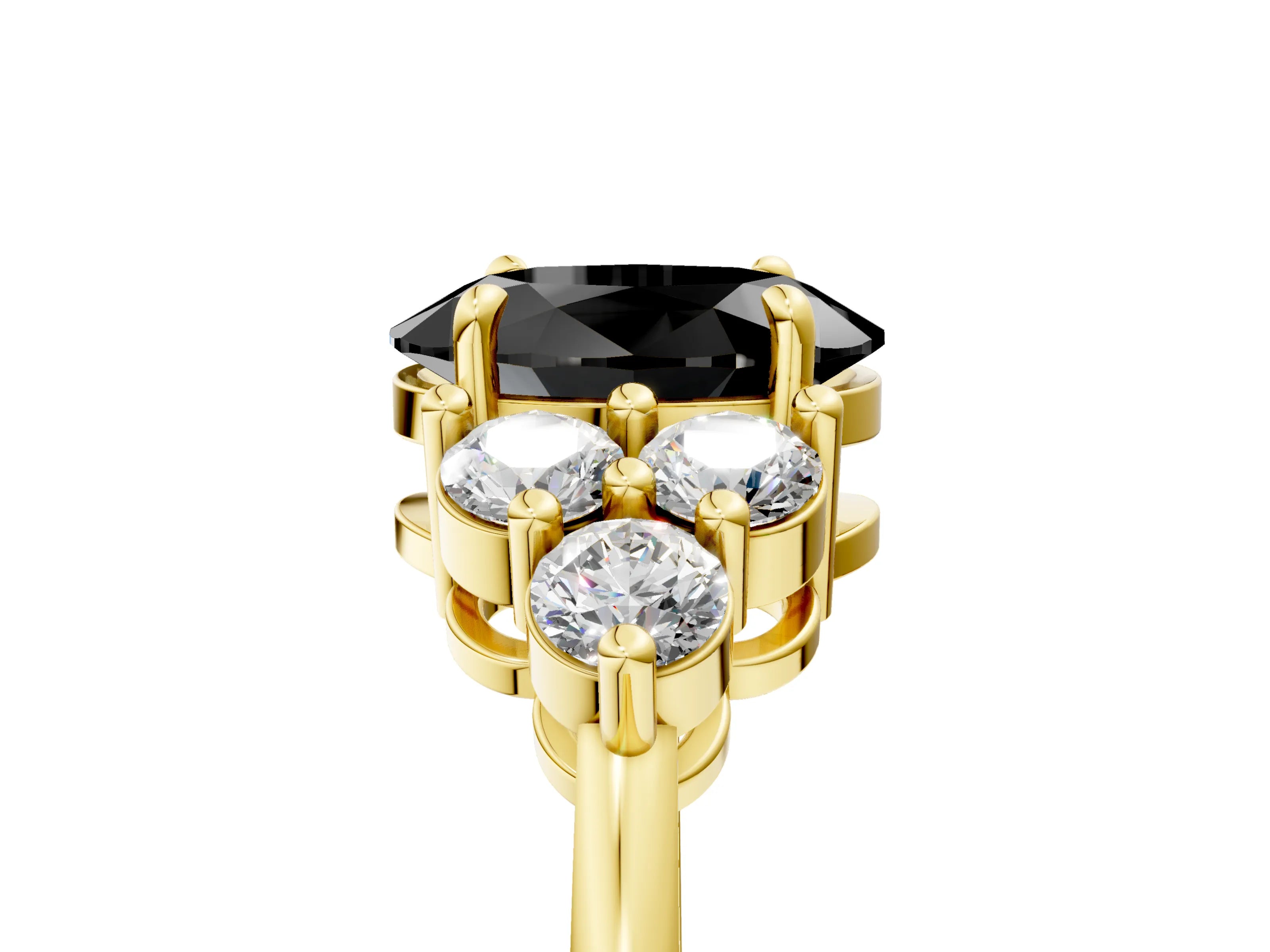 Yellow gold Fancy Black Oval Cut Brilliant Diamond Cluster Accent Solitaire Ring with Prong Setting_5