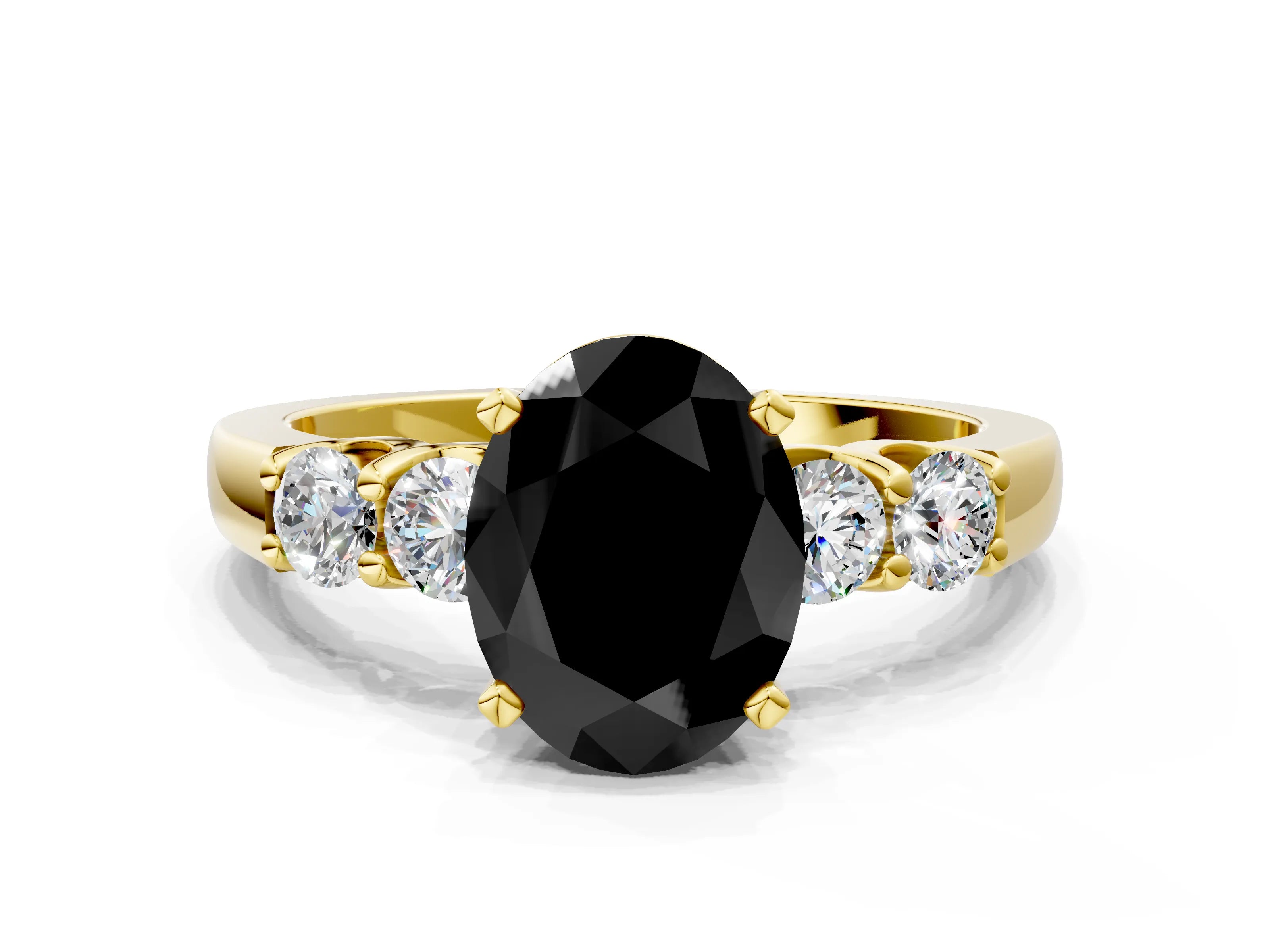 Yellow gold Fancy Black Oval Cut Brilliant Diamond Five-Stone Engagement Ring with Prong Setting on a Classic Band_3