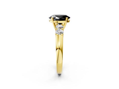 Yellow gold Fancy Black Oval Cut Brilliant Diamond Five-Stone Engagement Ring with Prong Setting on a Classic Band_5