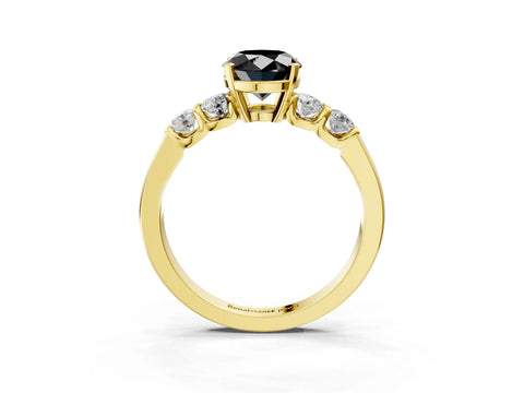 Yellow gold Fancy Black Oval Cut Brilliant Diamond Five-Stone Engagement Ring with Prong Setting on a Classic Band_6