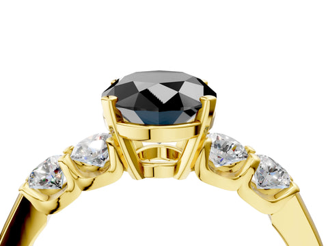 Yellow gold Fancy Black Oval Cut Brilliant Diamond Five-Stone Engagement Ring with Prong Setting on a Classic Band_7