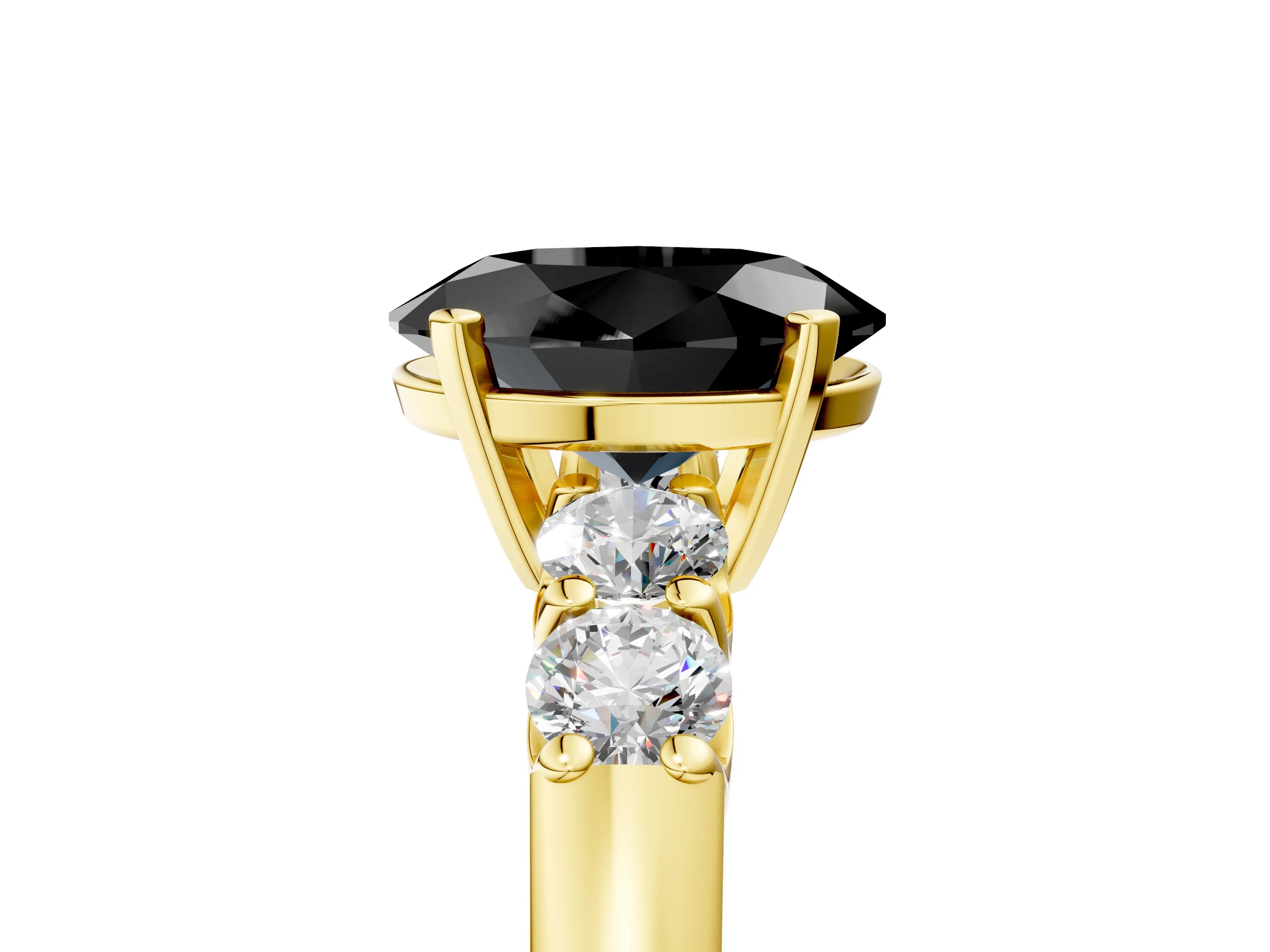 Yellow gold Fancy Black Oval Cut Brilliant Diamond Five-Stone Engagement Ring with Prong Setting on a Classic Band_8