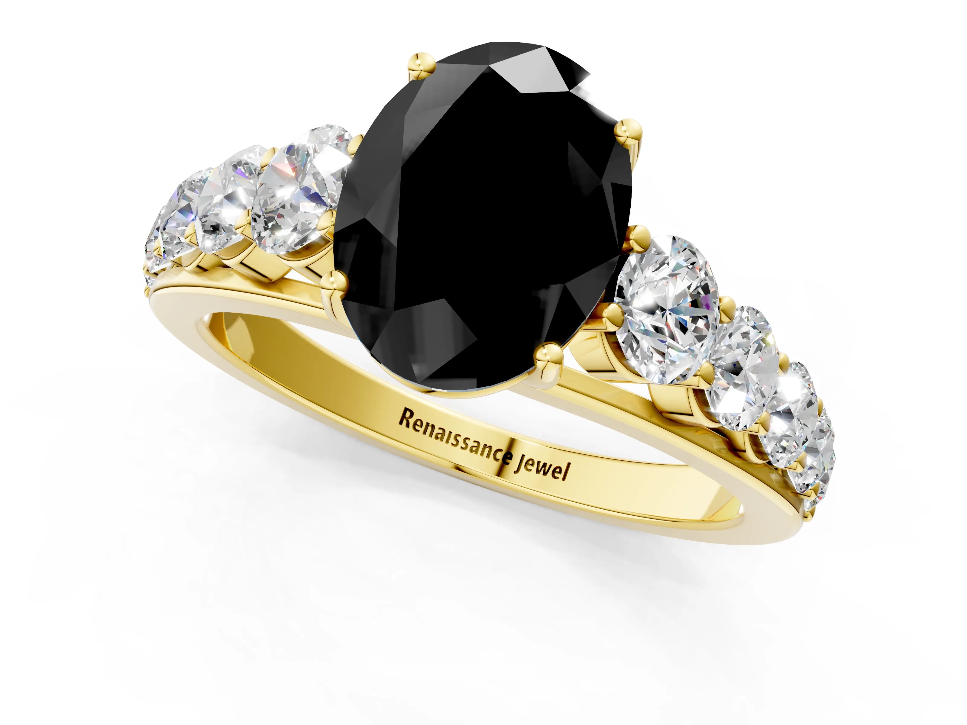 Yellow gold Fancy Black Oval Cut Brilliant Diamond Pavé Band with Six-Prong Setting_1