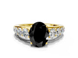 Yellow gold Fancy Black Oval Cut Brilliant Diamond Pavé Band with Six-Prong Setting_12