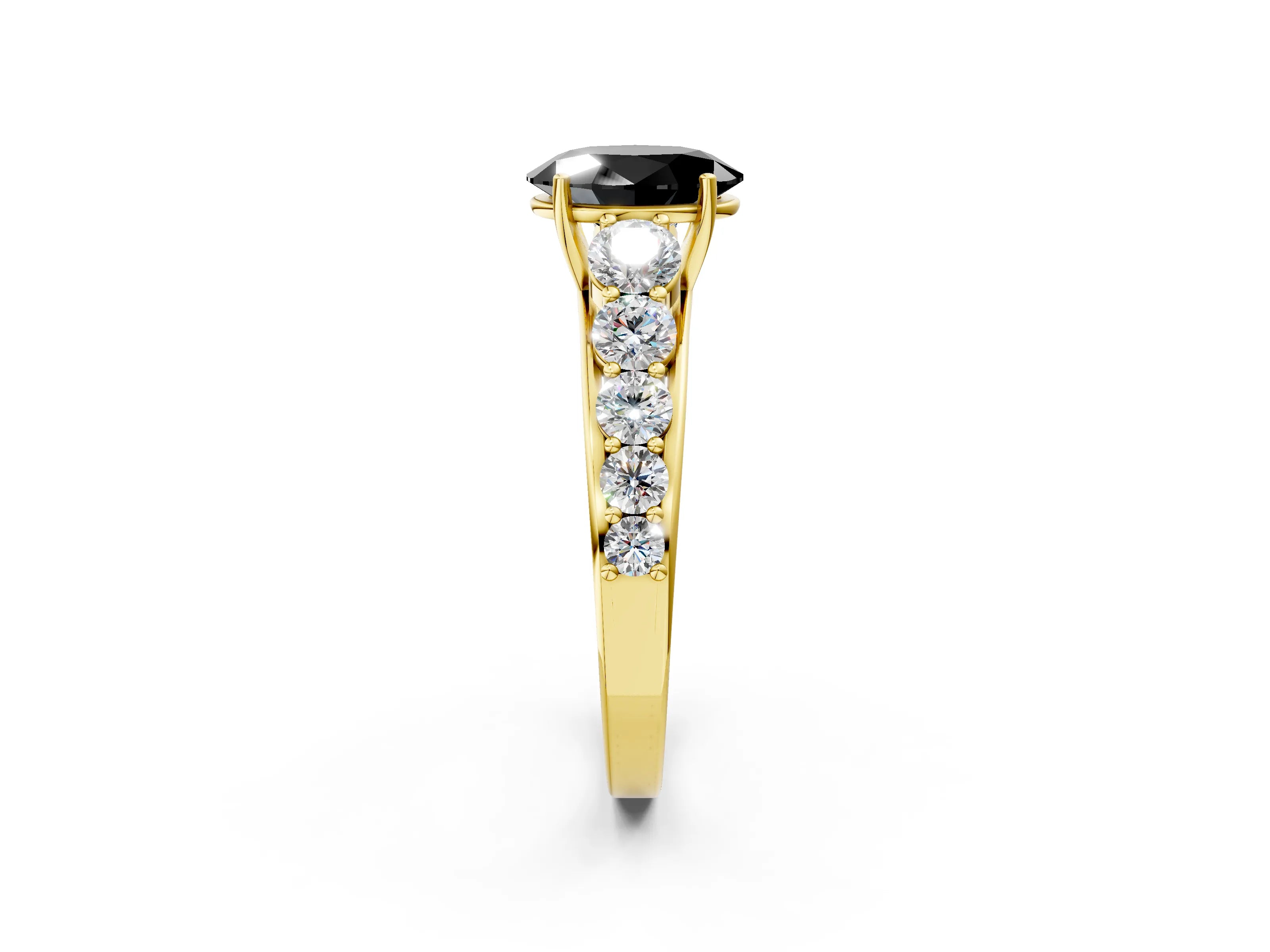 Yellow gold Fancy Black Oval Cut Brilliant Diamond Pavé Band with Six-Prong Setting_2