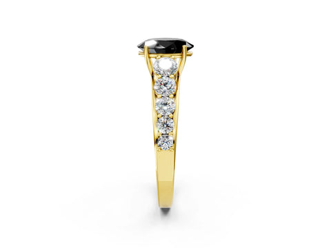 Yellow gold Fancy Black Oval Cut Brilliant Diamond Pavé Band with Six-Prong Setting_2