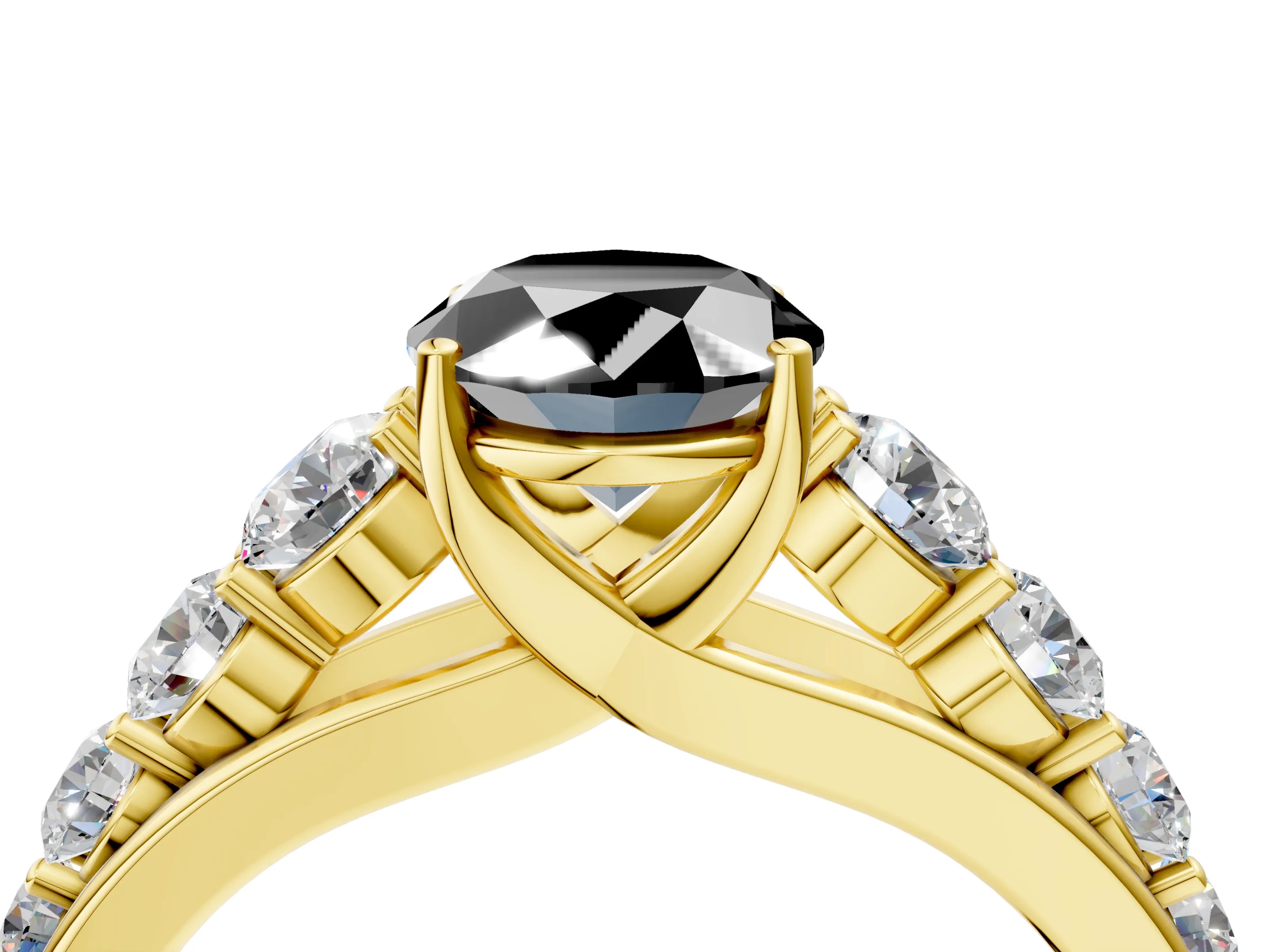 Yellow gold Fancy Black Oval Cut Brilliant Diamond Pavé Band with Six-Prong Setting_4