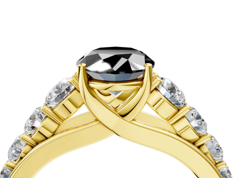 Yellow gold Fancy Black Oval Cut Brilliant Diamond Pavé Band with Six-Prong Setting_4