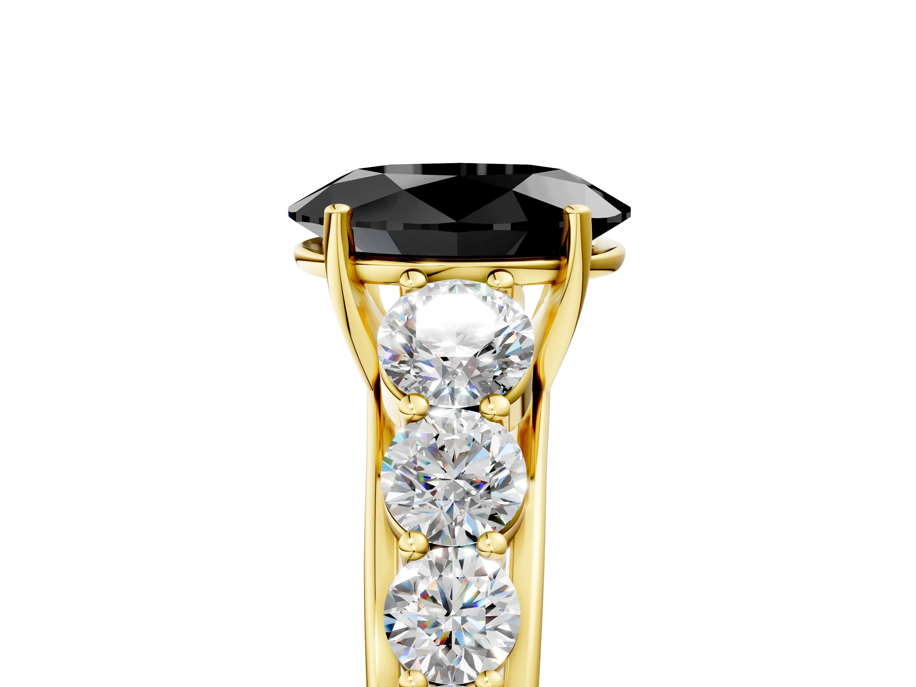 Yellow gold Fancy Black Oval Cut Brilliant Diamond Pavé Band with Six-Prong Setting_5