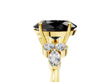Yellow gold Fancy Black Oval Cut Brilliant Diamond Solitaire Ring with Pear Side Stones and Four-Prong Setting_8