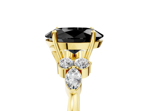 Yellow gold Fancy Black Oval Cut Brilliant Diamond Solitaire Ring with Pear Side Stones and Four-Prong Setting_8