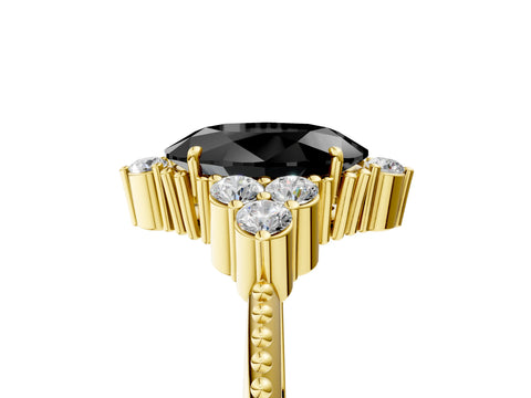 Yellow gold Fancy Black Oval Cut Brilliant Diamond with Cluster Setting on a Beaded Band and Four-Prong Setting_5