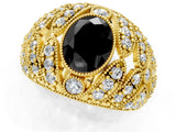 Yellow gold Fancy Black Oval Cut Brilliant Halo Pave Diamond Milgrain Ring_1
