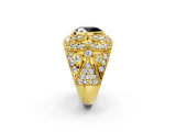 Yellow gold Fancy Black Oval Cut Brilliant Halo Pave Diamond Milgrain Ring_2