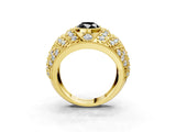 Yellow gold Fancy Black Oval Cut Brilliant Halo Pave Diamond Milgrain Ring_3