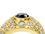 Yellow gold Fancy Black Oval Cut Brilliant Halo Pave Diamond Milgrain Ring_4