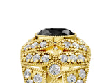 Yellow gold Fancy Black Oval Cut Brilliant Halo Pave Diamond Milgrain Ring_5