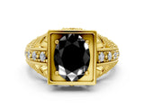 Yellow gold Fancy Black Oval Cut Brilliant Milgrain Filigree Diamond Ring with Square Prong Setting