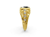 Yellow gold Fancy Black Oval Cut Brilliant Milgrain Filigree Diamond Ring with Square Prong Setting_2