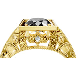 Yellow gold Fancy Black Oval Cut Brilliant Milgrain Filigree Diamond Ring with Square Prong Setting_4