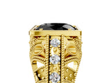 Yellow gold Fancy Black Oval Cut Brilliant Milgrain Filigree Diamond Ring with Square Prong Setting_5