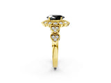 Yellow gold Fancy Black Oval Cut Brilliant Milgrain Pave Heart Band Solitaire Ring_2